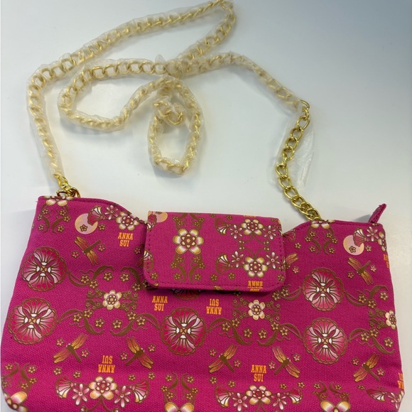 Anna Sui Pink Floral Shoulder Bag with Chain Strap - Picture 2 of 5